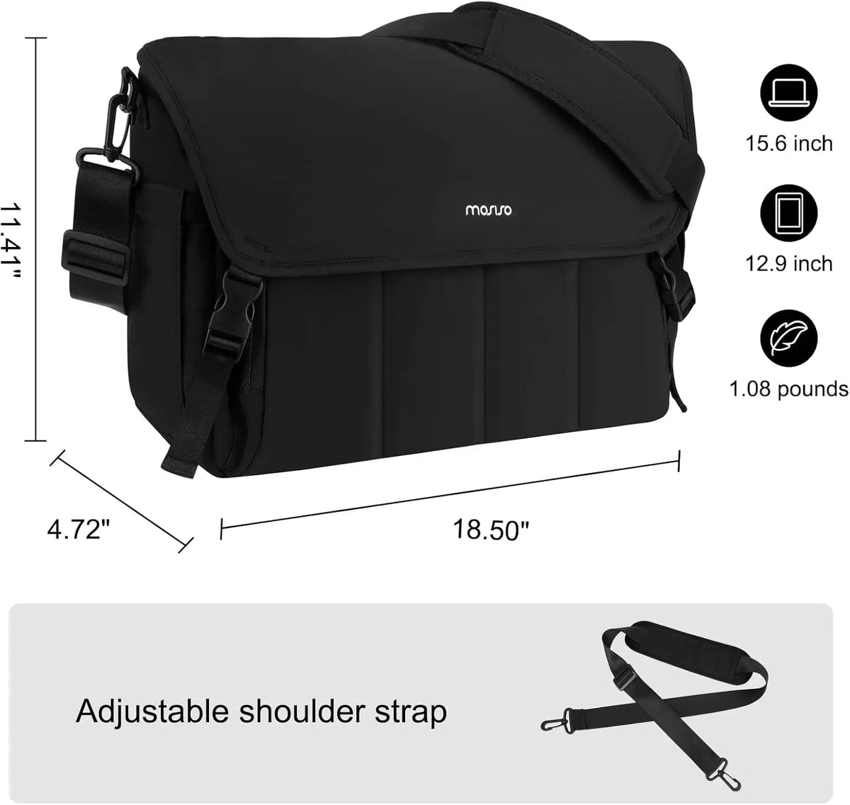 Housse d'ordinateur portable noire ajustable pour MacBook Pro et Air.
