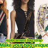 A woman models a black top and jeans while wearing an adjustable nylon crossbody bag strap.