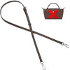 A brown leather crossbody strap with a rectangular pouch featuring a red cross design.