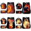 A set of durable cartoon sports backpacks featuring various basketball and flame designs.