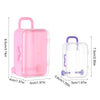 A pink miniature doll suitcase with a handle and a clear plastic version.