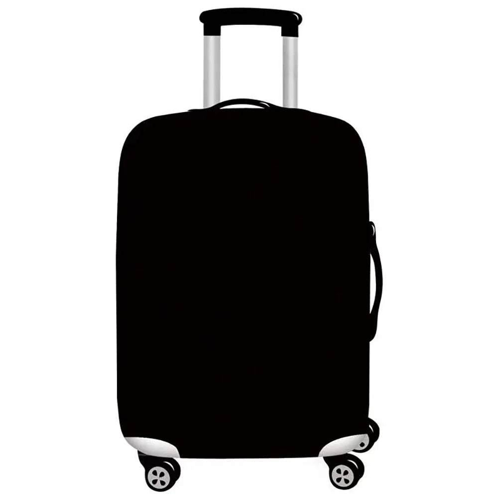 Black premium stretch luggage protective cover with silver handles and wheels