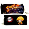 Black PU leather pencil case featuring a Demon Slayer theme with an orange and yellow character design.