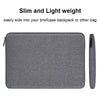 A gray waterproof canvas laptop sleeve with a black zipper is shown lying flat.