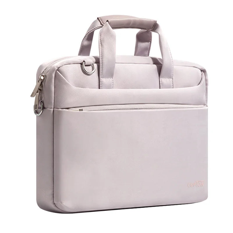 A light gray premium laptop sleeve with padded protection and carrying handles.