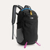 A black laptop backpack with gray accents and blue trim is shown against a white background.