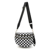 Black nylon crossbody bag with a black and white checkered pattern and black adjustable strap