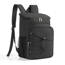Black insulated lunch backpack with a waterproof oxford shell and adjustable straps