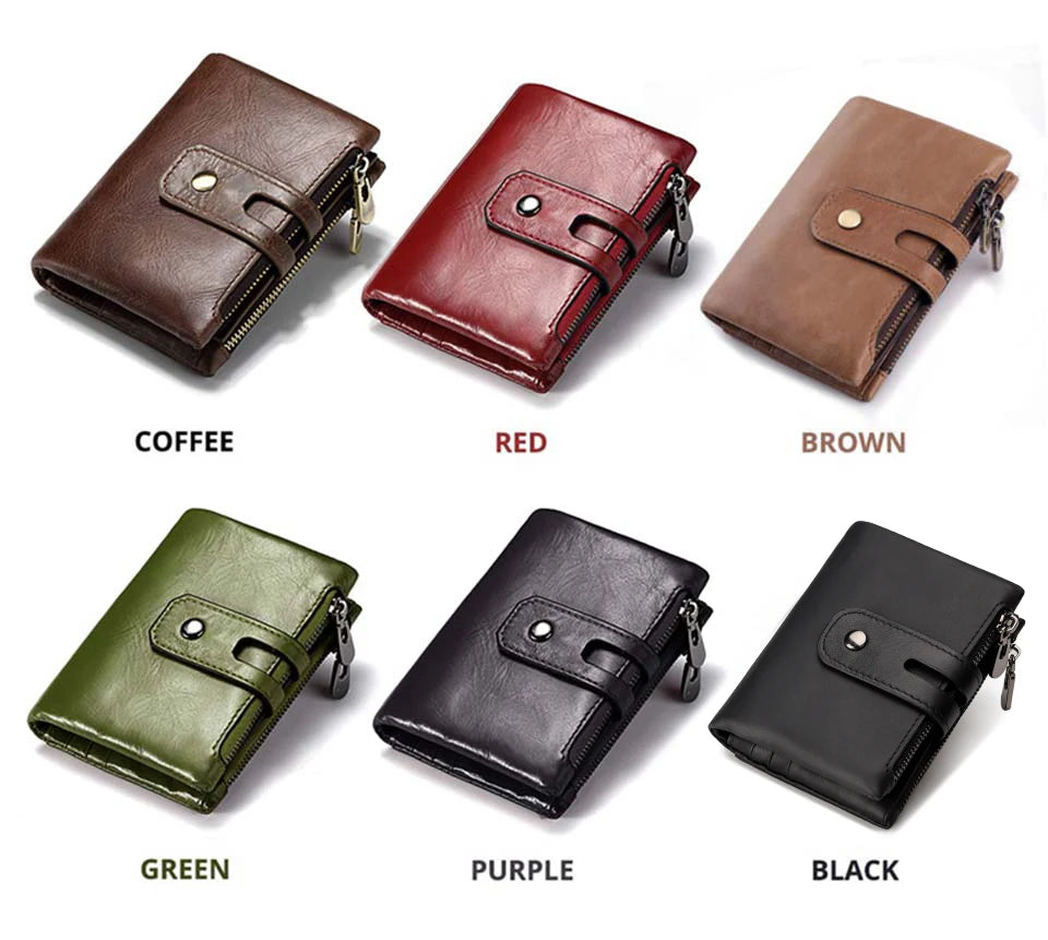 Sammlung von retro, echten Leder-Zeltaschen in verschiedenen Farben wie Kaffee, rot, braun, grün, lila und schwarz