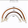 A set of replaceable leather bag handles in brown and white leather with metal buckles, shown at various sizes.
