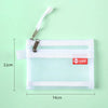 A white double-layer zipper pouch with a clear window, featuring a red logo on the bottom right.