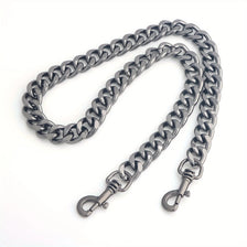 A thick silver metal purse chain replacement strap laid out on a white background.