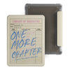 A vintage library card with handwritten text and a magnetic detachable cover for an e-reader.