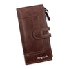 A brown leather wallet with a flap closure and stitching, featuring the brand name Kingdushi.