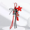 Red and black bowknot star keychain charm with silver chains