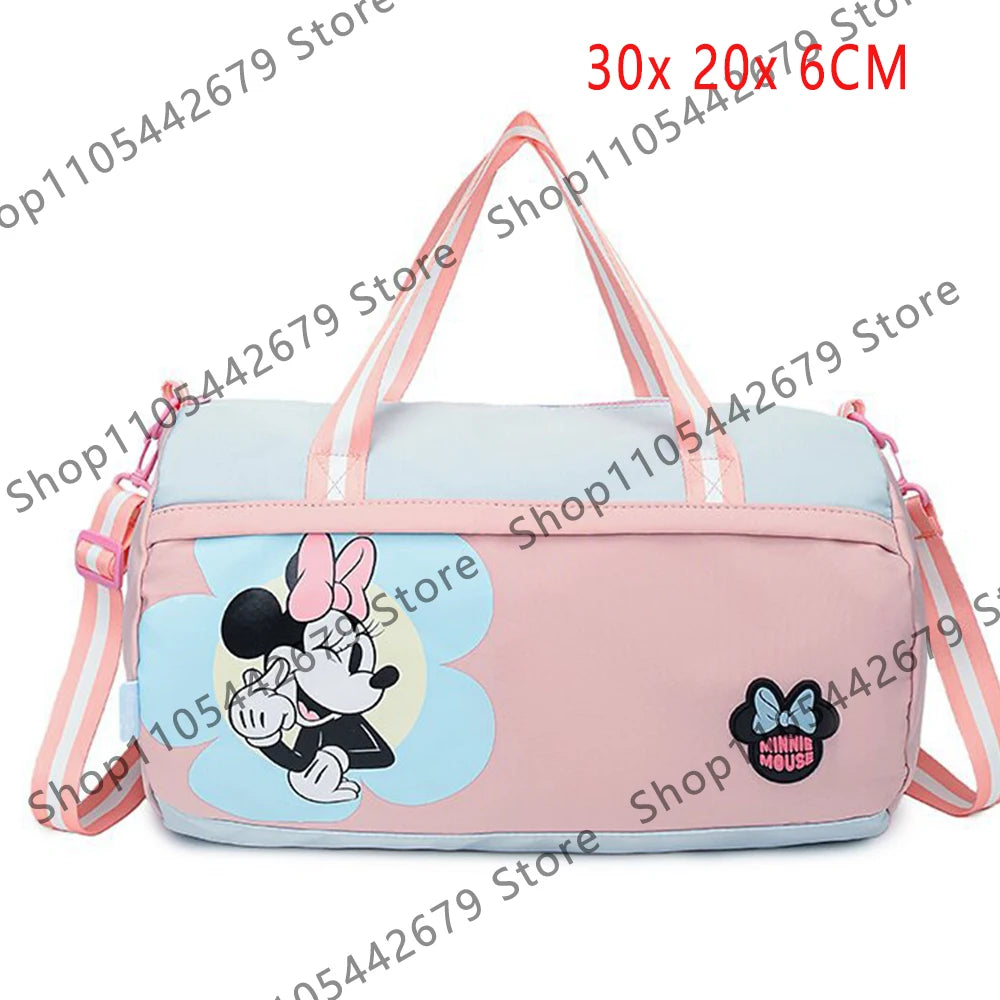 Peluche de Minnie Mouse, pato con mochila rosa y azul y correas rosas