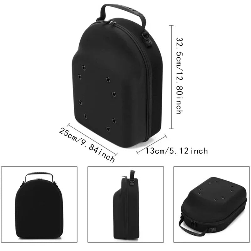 Porta y estuche duradero negro para sombrero exterior, visto desde arriba y lado.