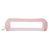 A pink portable transparent cosmetic organizer pouch with a clear window.
