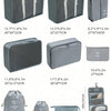 A set of fabric storage organizers in gray and black featuring various sizes and shapes for organizing items.