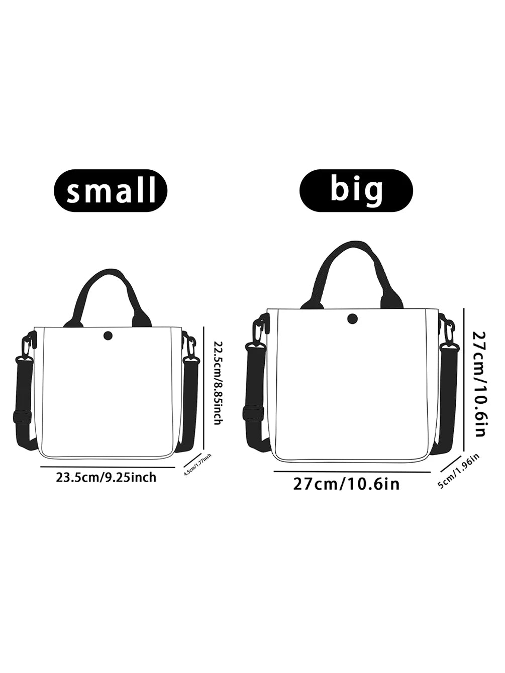 Vergleich kleiner und großer Tasche mit Katzenmuster