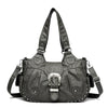Schwarze Vintage Soft-PU-Leder-Schultertasche mit Klappverschluss und verstellbarem Riemen.