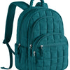 A teal quilted laptop backpack with a shoulder strap and zippered pockets.