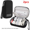 Black portable digital organizer storage pouch with a clear zippered case and internal compartments