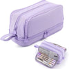A lavender zippered pencil case designed for students.