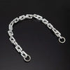 Silver acrylic purse chain strap for shoulder bags displayed against a dark background.