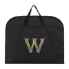 Black fabric dust cover and storage bag with a gold initial W embroidered on it.