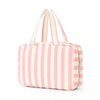 Bolsa de tocador colgante de 4 pliegues a rayas rosa y crema.