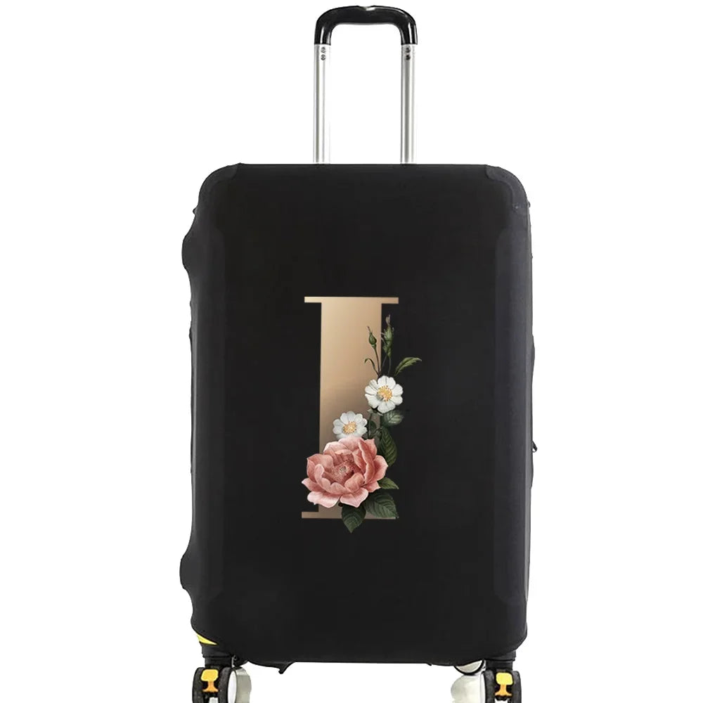 Black premium elastic luggage protective cover with silver handle and wheels