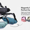 A collection of dark and pastel nylon waist packs displayed with straps, showing various colors and angles.