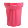 A bright pink silicone boot sleeve designed to fit water bottles.