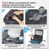 Instructions for using an expandable vacuum compression travel backpack to evacuate air with a manual vacuum pump.