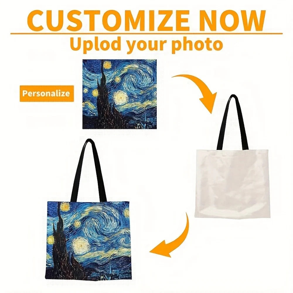 A customizable photo tote bag featuring a dark silhouette of a building against a starry night sky.