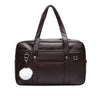 A dark brown preppy PU shoulder bag with a flap closure and white fluffy trim.