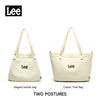 Two postures of a cream-colored Lee elegant bucket bag and classic tote bag