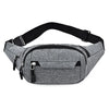 Gray canvas waist fanny bag with black strap and zipper details