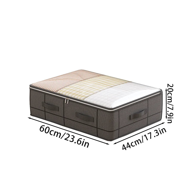 A rectangular foldable under-bed storage box with a window, shown from above.