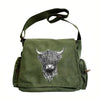 Sac bandoulière vintage à motif vache vert olive pour ordinateur portable et usage quotidien