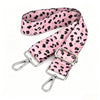 Pink leopard print nylon crossbody bag strap with a silver metal buckle