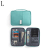 A teal multi-functional passport and document organizer with a zippered compartment and a carrying case.