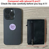 A black phone case and a black card holder wallet are shown with size measurements.