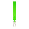 A bright green nylon wrist strap keychain.