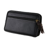 Black multi-function PU leather waist bag with a zipper and leather strap.