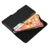 Black nylon phone pouch with a belt clip holding a smartphone and cards.