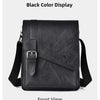 Black color display of a men's PU leather messenger bag shown in front view
