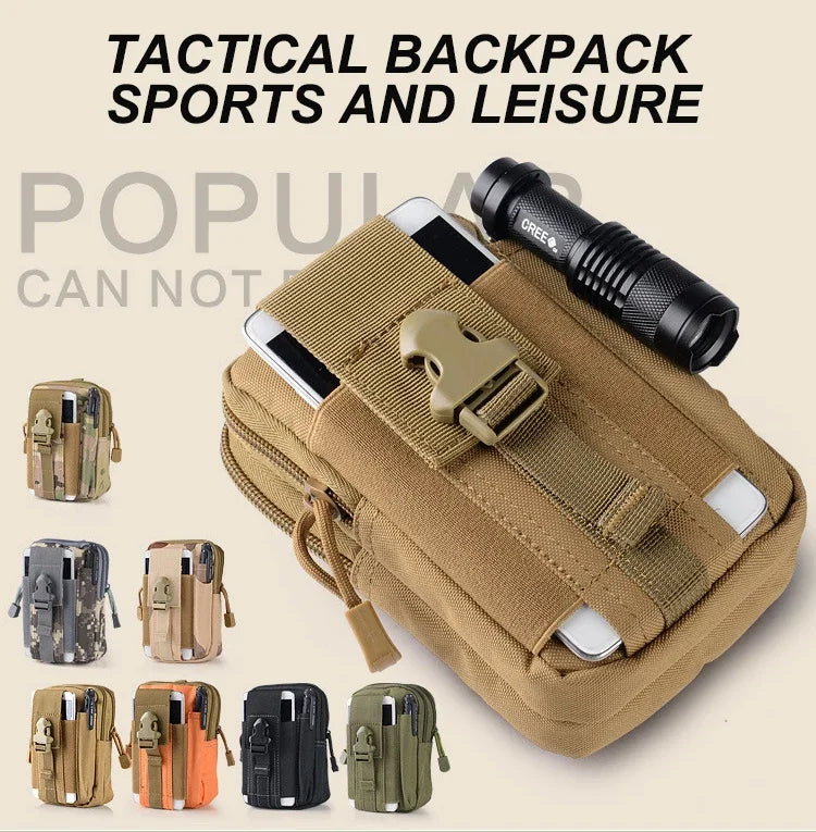 Taktisches Rucksack mit verschiedenen Tarn- und Erdtönen für Sport und Freizeit.