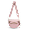 Pink karierte Crossbody-Tasche mit beigem Riemen und goldfarbenem Zierwerk